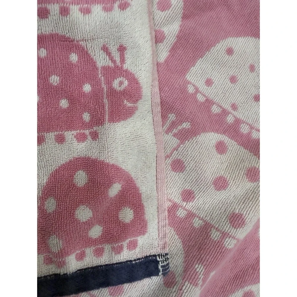 VTG Pottery Barn Kids Ladybug Beach Towel Pink Navy Blue Trim 2017